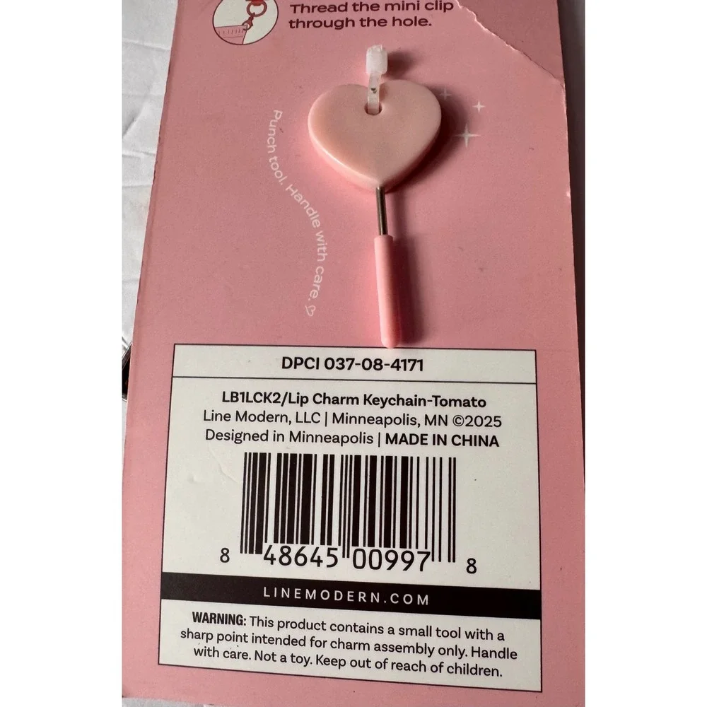 Line Modern Lip Charm Keychain Tomato Rose Gold Tone with Punch Tool LB1LCK2